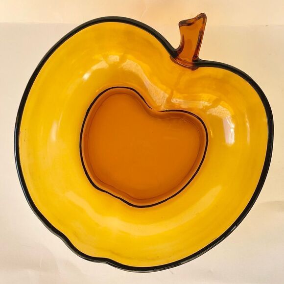 Vintage Orchard Amber by Hazel Atlas Large Apple Shaped Glass Bowl - Picture 2 of 12